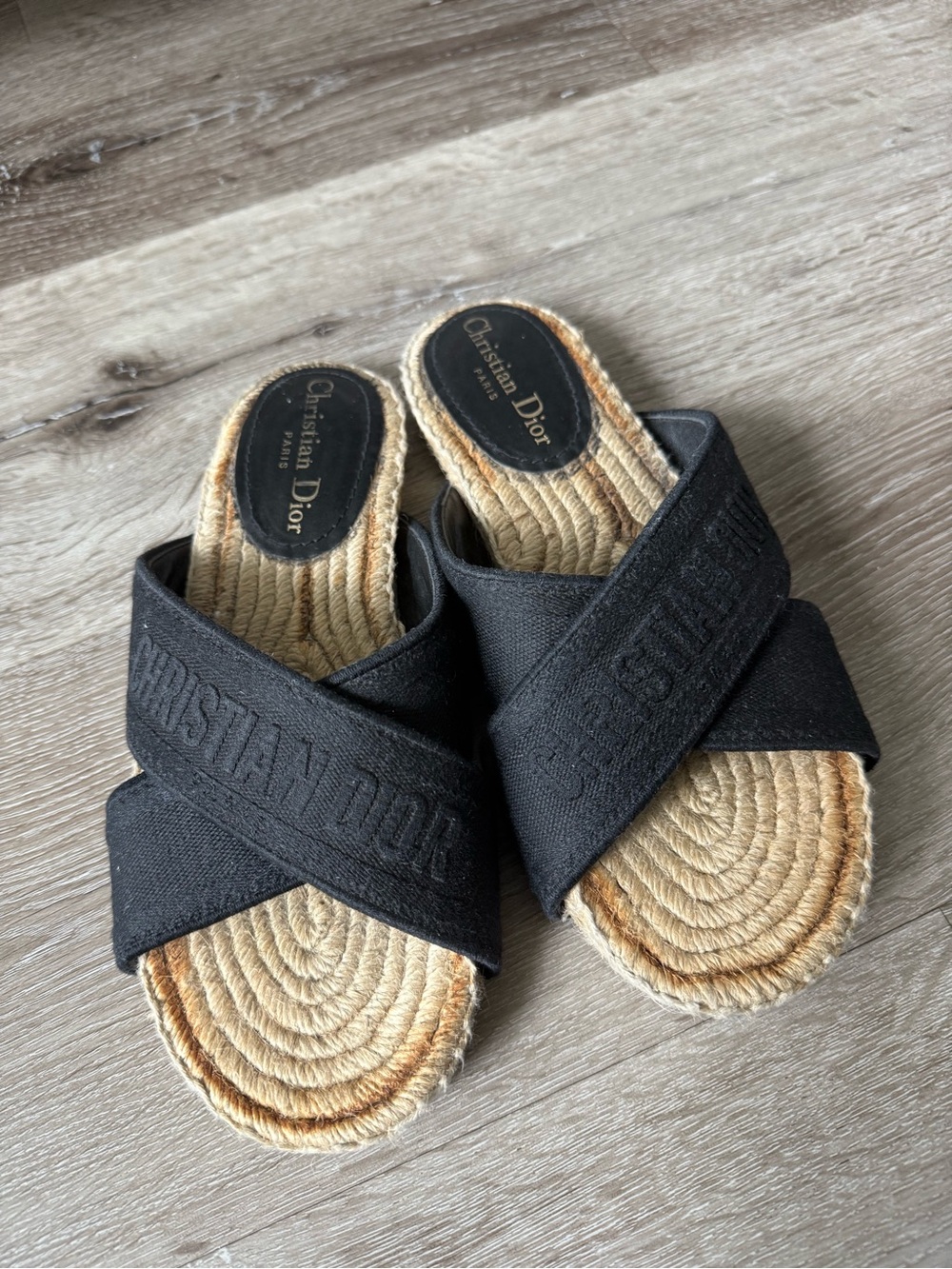 Dior Black Cloth Espadrille Slide Sandals Size 36